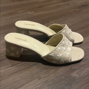 Larroude Sandals Canvas Patterned Slides